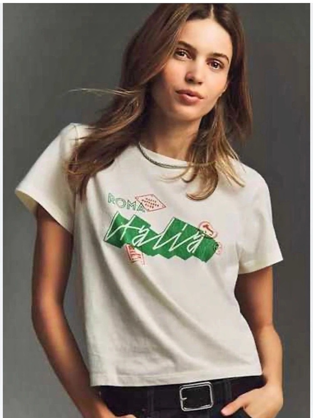 Anthropologie Maeve Evelyn Short-Sleeve Tee (Roma Italia Graphic) Roma Italia
